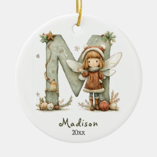 Cosy Fairy Christmas Initial Personalised Holiday Ceramic Ornament