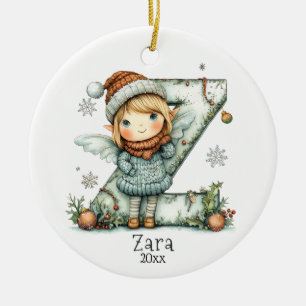 Cosy Fairy Christmas Initial Personalised Holiday Ceramic Ornament