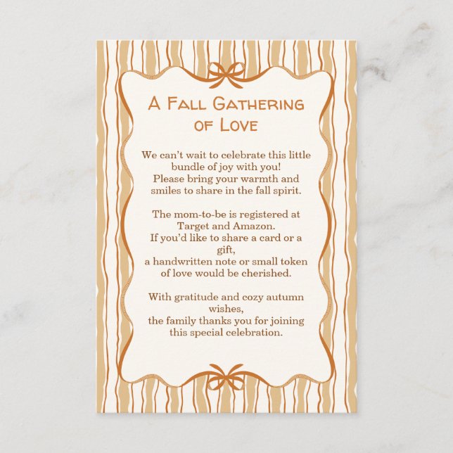Cosy Fall Baby Shower | Neutral Cream & orange Enclosure Card (Front)