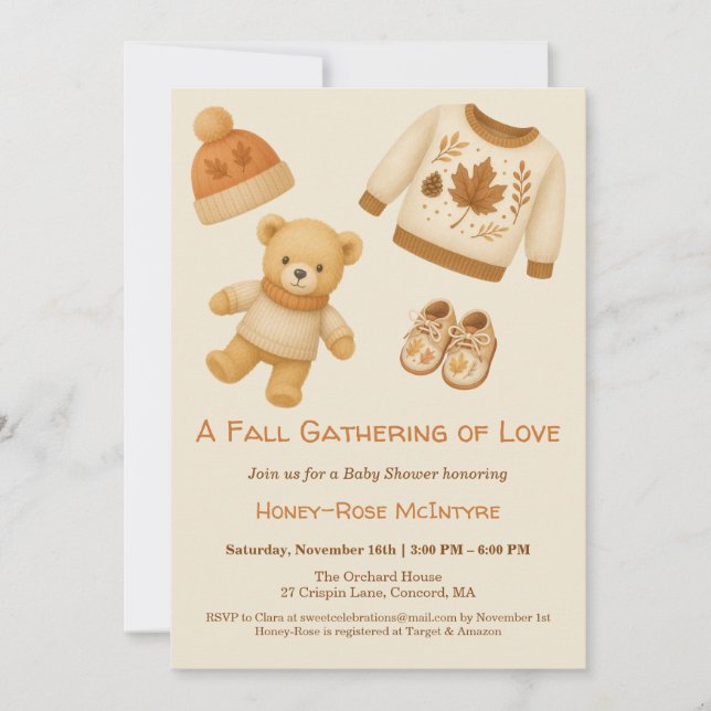 Cosy Fall Baby Shower | Neutral Cream & orange Invitation (Front)