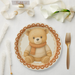 Cosy Fall Baby Shower Neutral Cream & orange Paper Plate