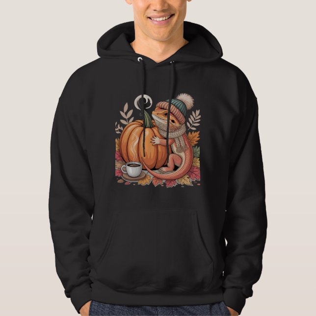 Cosy Fall Bearded Dragon with Coffee Art Hoodie (Front)