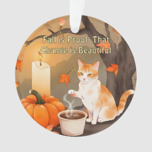 Cosy Fall Cat with Pumpkin Neutral Colour Ornament