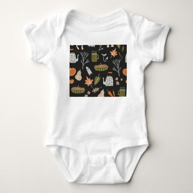 Cosy Fall Elements: Warm Pattern. Baby Bodysuit (Front)