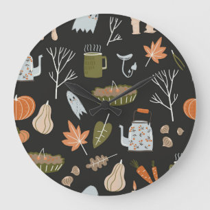 Cosy Fall Elements: Warm Pattern. Large Clock