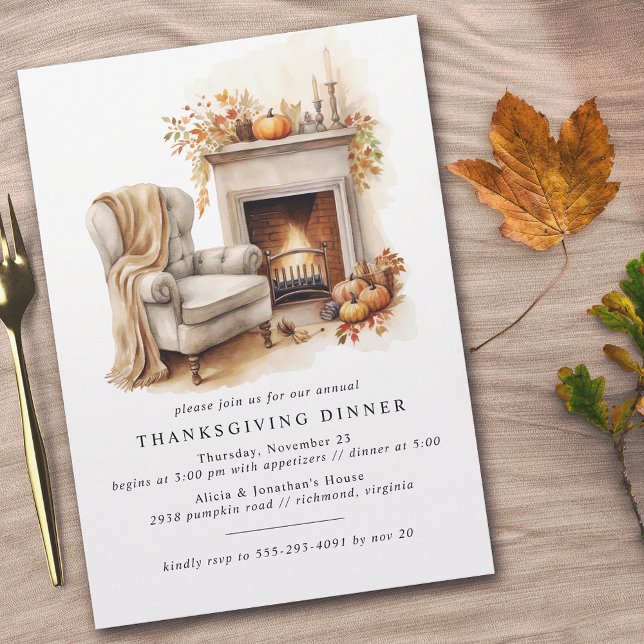 Cosy Fall Fireplace | Cute Modern Thanksgiving Invitation (Creator Uploaded)