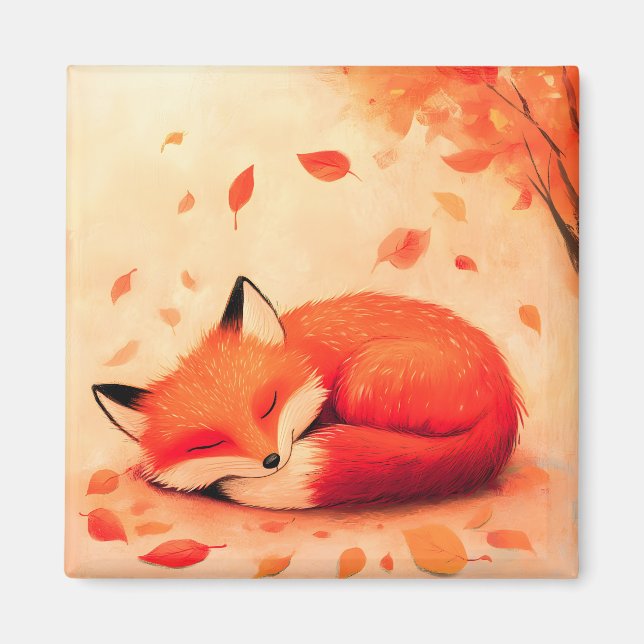 Cosy Fall Forest Sleeping Fox Magnet (Front)