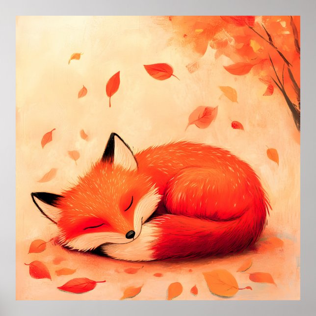 Cosy Fall Forest Sleeping Fox Poster (Front)