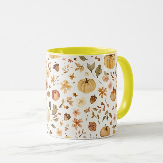 Cosy Fall Harvest Watercolor Mug | Autumn Pumpkin (Front Right)