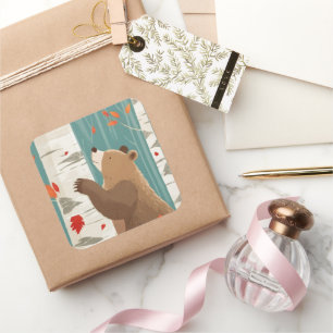 Cosy Fall Moments with a Woodland Bear Square Sticker