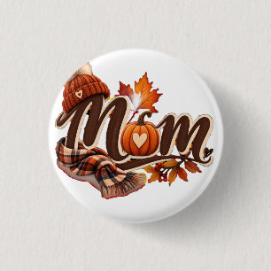 Cosy Fall Mum Pumpkin Autumn Leaves 3 Cm Round Badge