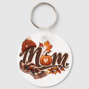 Cosy Fall Mum Pumpkin Autumn Leaves Key Ring