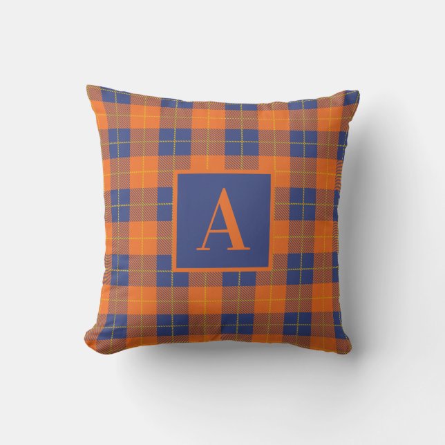 Cosy Fall Plaid Buffalo Check Monogrammed  Cushion (Front)