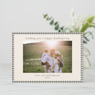 Cosy Fall Plaid Taupe Gingham Family Thanksgiving Holiday Card
