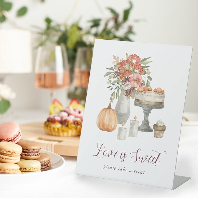 Cosy Fall Pumpkin "Love is Sweet" Dessert Bar Pedestal Sign (Creator Uploaded)