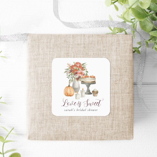 Cosy Fall Pumpkin "Love is Sweet" Square Sticker (Creator Uploaded)