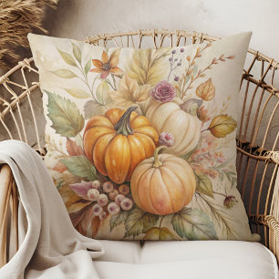 Cosy Fall Pumpkins and Berries Throw Pillow