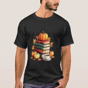 Cosy Fall Reading Books Pumpkin Coffee Design T-Shirt