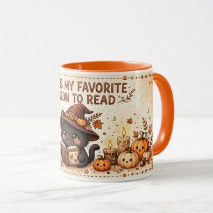 Cosy Fall Reading Witch Cat Design Mug