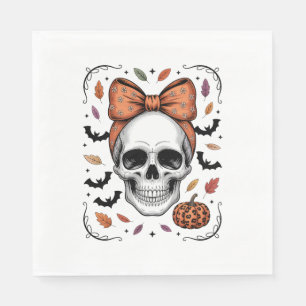 Cosy Fall Skull Coquette Bow, Autumn Napkin
