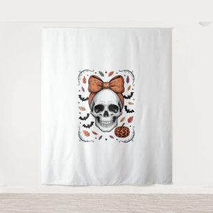 Cosy Fall Skull Coquette Bow, Autumn Tapestry