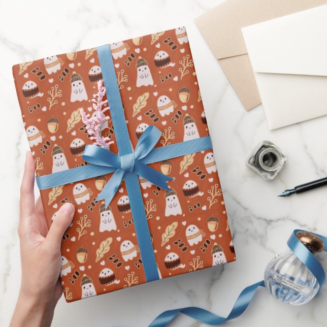 Cosy Fall Spooky Ghosts Wrapping Paper (Gifting)