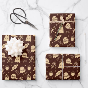 Cosy Fall Spooky Ghosts Wrapping Paper Sheet