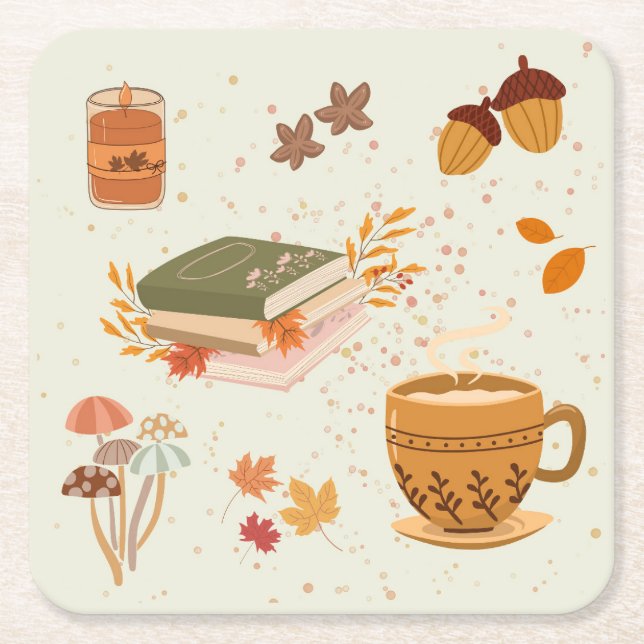 Cosy Fall Square Paper Coaster (Front)