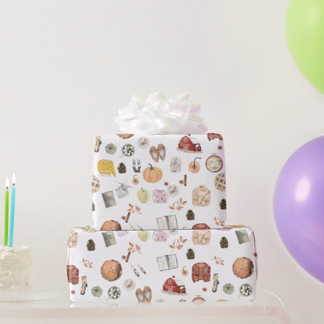 Cosy Fall Sweaters Barn Pumpkin Autumn Wrapping Paper (Party Gifts)