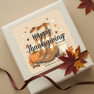 Cosy Fall Thanksgiving Cowboy Boots and Pumpkin Square Sticker