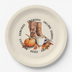 Cosy Fall Vibes – Boots, Pumpkin Spice, Bonfires Paper Plate