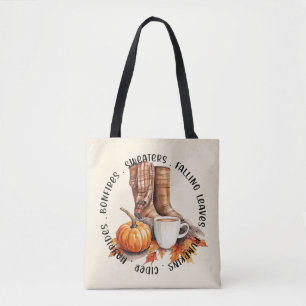 Cosy Fall Vibes – Boots, Pumpkin Spice, Bonfires Tote Bag