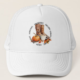 Cosy Fall Vibes – Boots, Pumpkin Spice, Bonfires Trucker Hat