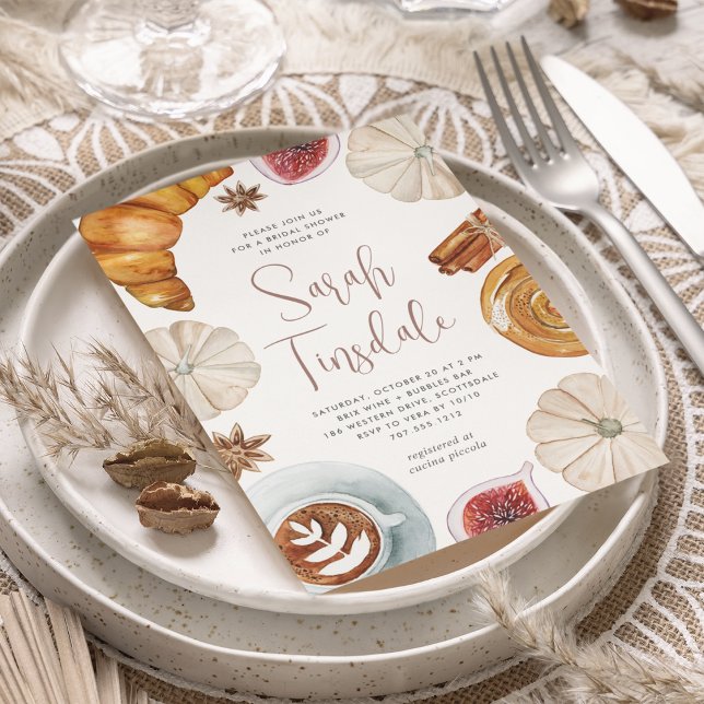 Cosy Fall White Pumpkin & Pastries Bridal Shower Invitation (Creator Uploaded)