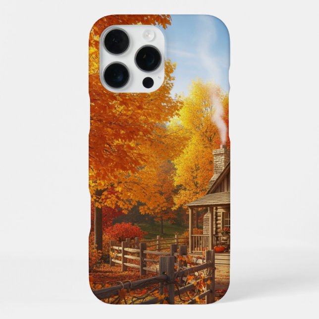 Cosy Fall with Rustic Cabin and Warm Autumn Colour iPhone Case (Back)