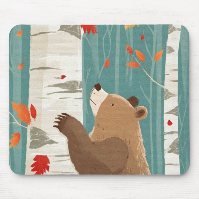 Cosy Fall Woodland Bear Mouse Pad (Front)