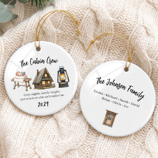 Cosy Family Cabin Vacation Group Ceramic Ornament