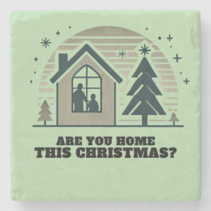 Cosy Family Christmas Home Scene Decor Art Stone Coaster