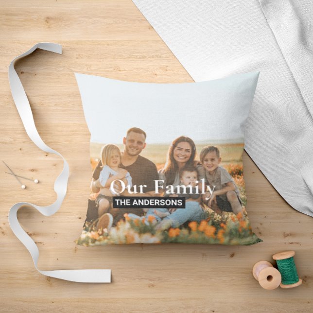 Cosy Family Photo And Text Throw Pillow (Creator Uploaded)