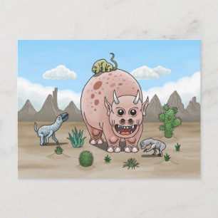 Cosy Fantasy Dinosaurs in the Desert Postcard