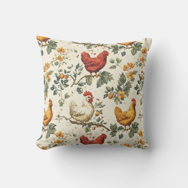 Cosy farm-inspired chicken pattern for cosy spaces cushion (Front)