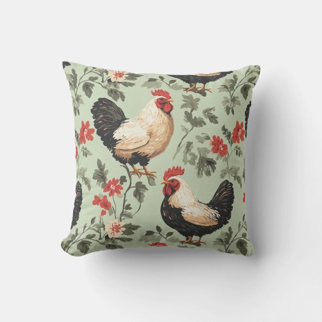 Cosy farm-inspired chicken pattern for cosy spaces cushion (Front)