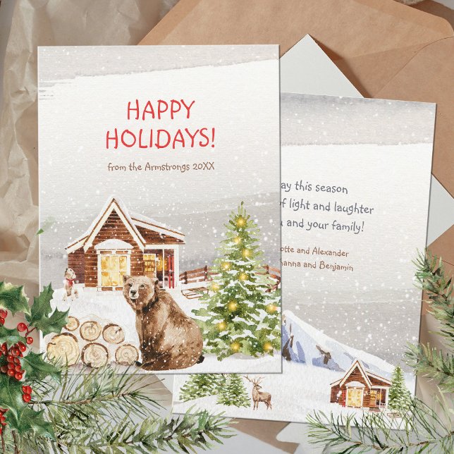 Cosy Farmhouse Christmas Bear Animal Holiday Card (Cozy Farm Animals Christmas Holiday Card ©Susanne Sachers - Sunny Mind 🌞)