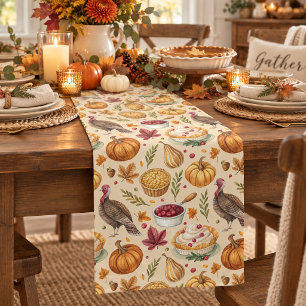 Cosy Farmhouse Thanksgiving Harvest Pattern Short Table Runner