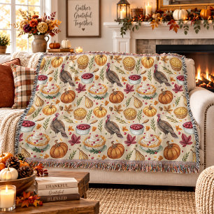Cosy Farmhouse Thanksgiving Harvest Pattern Throw Blanket