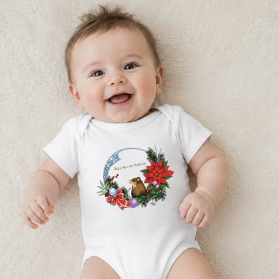 Cosy Festive Illustrative Christmas Mouse Wreath Baby Bodysuit