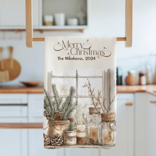 Cosy Festive Rustic Christmas Tea Towel