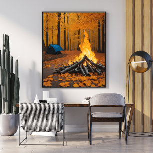 Cosy Fire and Log Cabin Unique Forest Scene Poster