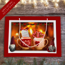 Cosy Fireplace Christmas Gnome Large Gift Bag