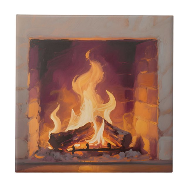 Cosy Fireplace Flames Ceramic Tile (Front)